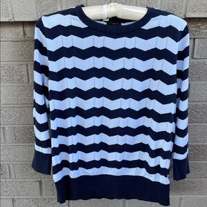 Ann Taylor Factory Navy and Light Blue Chevron Sweater- L